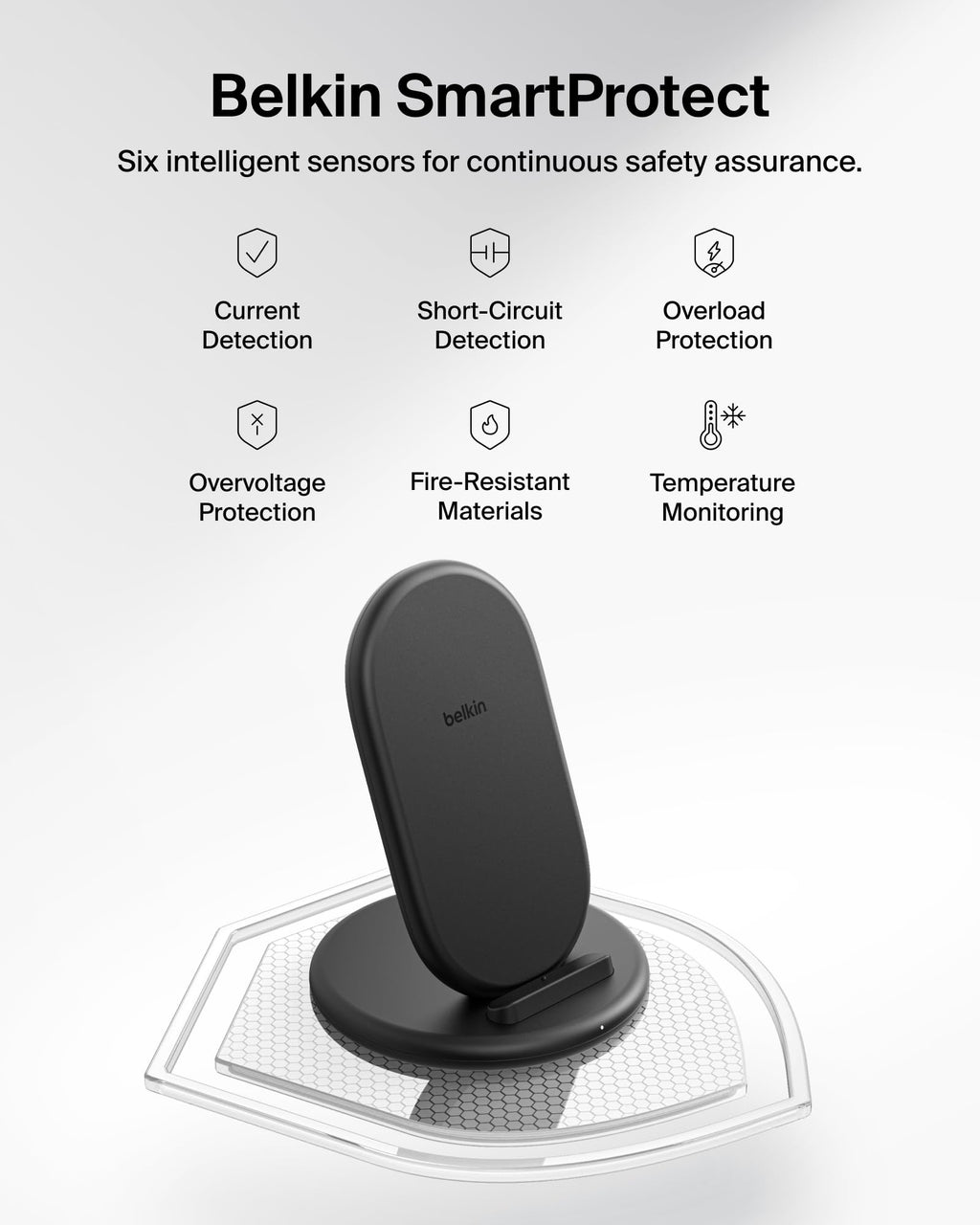 Belkin BoostCharge Wireless Charging Stand, Phone Case Compatible, Wireless Charger for Apple iPhone, Samsung Galaxy, Google Pixel and more, 20W Power Supply and Cable Included - Black