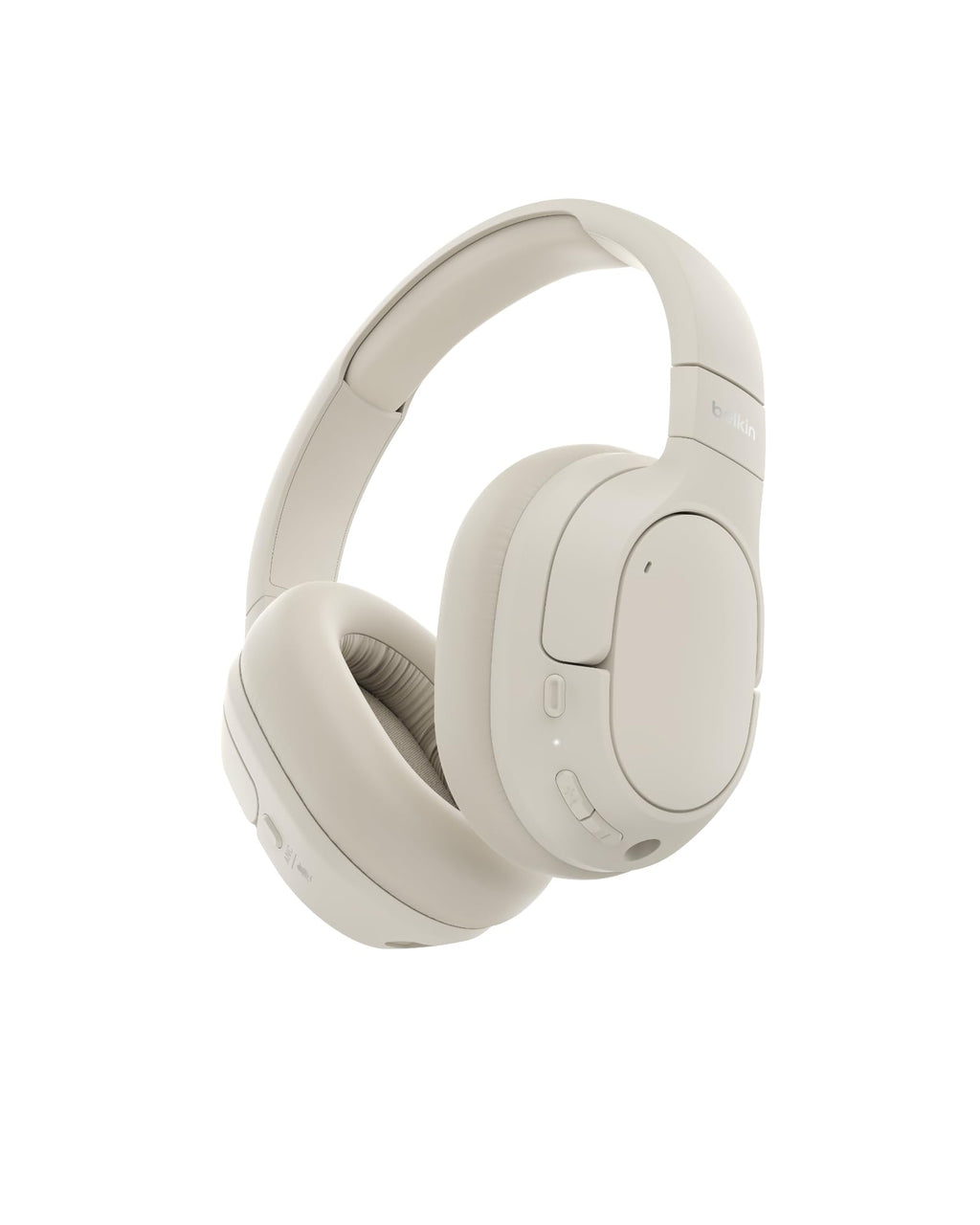 Belkin SoundForm Isolate Noise-Cancelling Wireless Headphones, over ear headphones with mic, Bluetooth headphones with 60H playtime, deep bass, CloudCushion ear cups for travel, home, office - Beige