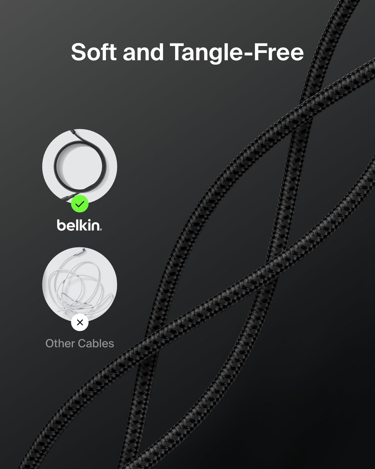 Belkin Eco Braided USB-C to USB-C Cable (1M, 240W) - Soft, Flexible Fast-Charging Cable, Type C Charger Cord for iPhone 16, Galaxy S25, Pixel 9, MacBook, iPad Pro, & More - Black (USB 2.0)