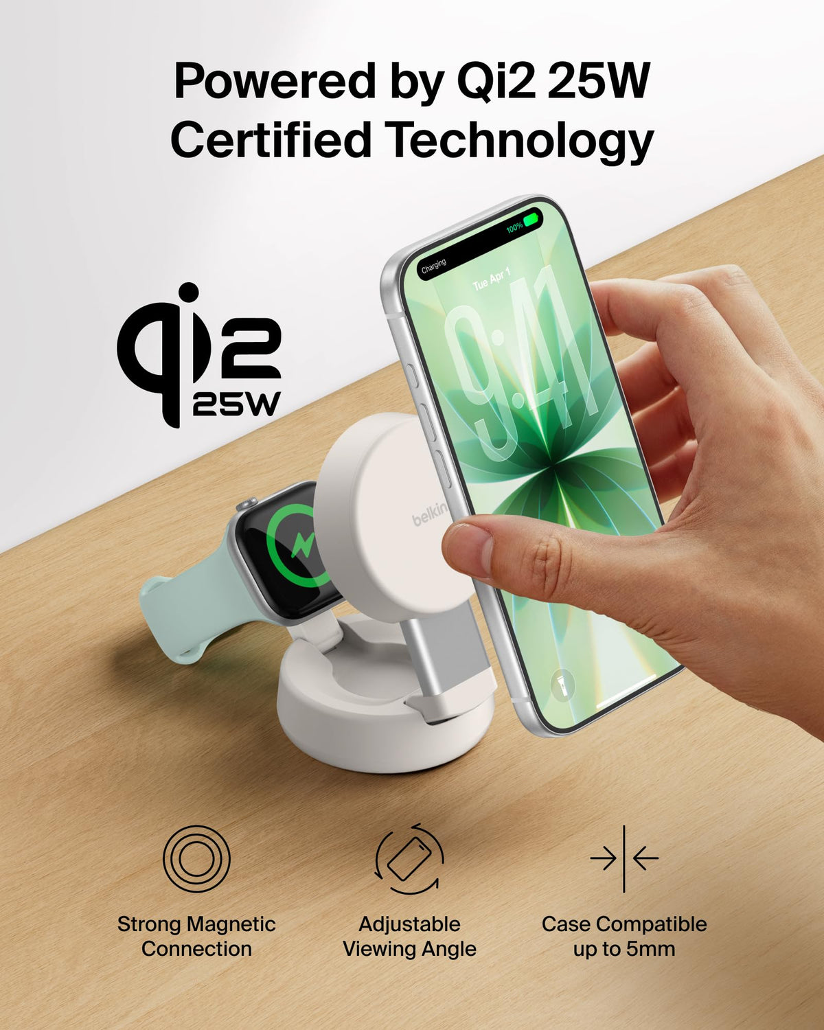 Belkin UltraCharge Pro 2 in 1 Qi2 Wireless Charging Station, 25W - Sand