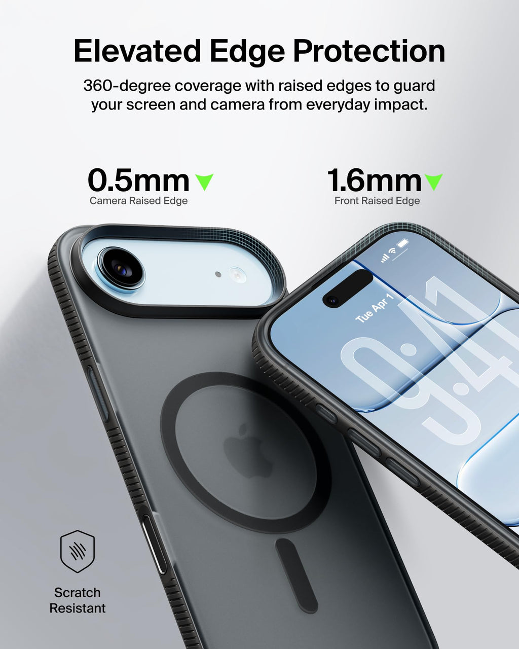 Belkin SheerForce Grip MagSafe Compatible iPhone Air Case with Slim Design & Anti-Slip Side Lines - Magnetic, Transparent, & Shockproof Protective iPhone Case - Black
