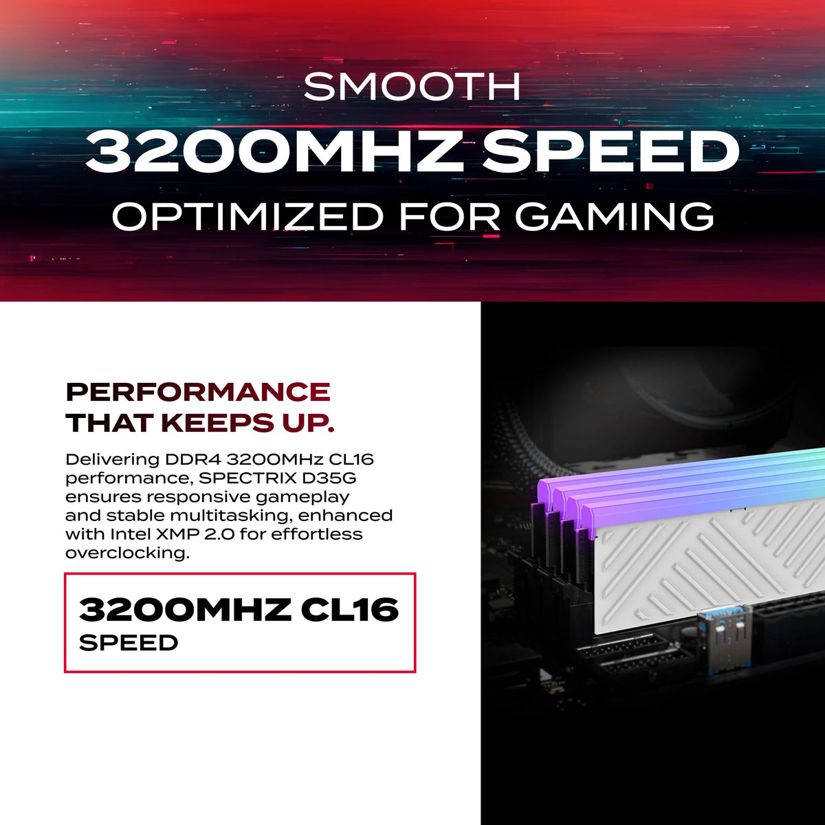 ADATA XPG Spectrix D35G RGB 32GB DDR4 3200MHz CL16 Desktop Memory - Black