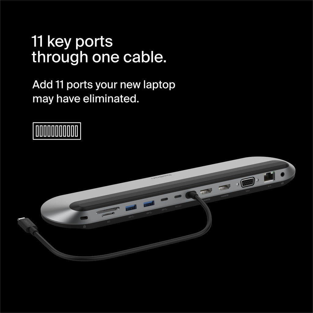 Belkin Connect 11-in-1 Universal USB-C Pro Dock w/ 3-Monitor Support, Silicon Motion Technology - Works with Mac, Windows, and Chromebook - 100W PD w/ 10Gbps Transfer Speeds & 2.5Gbps Ethernet - Black