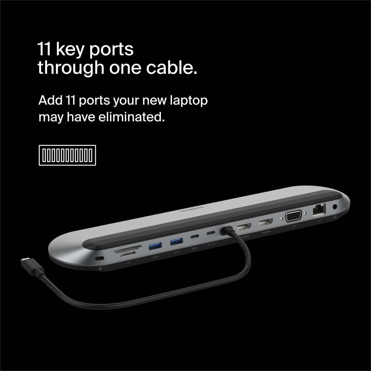 Belkin Connect 11-in-1 Universal USB-C Pro Dock w/ 3-Monitor Support, Silicon Motion Technology - Works with Mac, Windows, and Chromebook - 100W PD w/ 10Gbps Transfer Speeds & 2.5Gbps Ethernet - Black