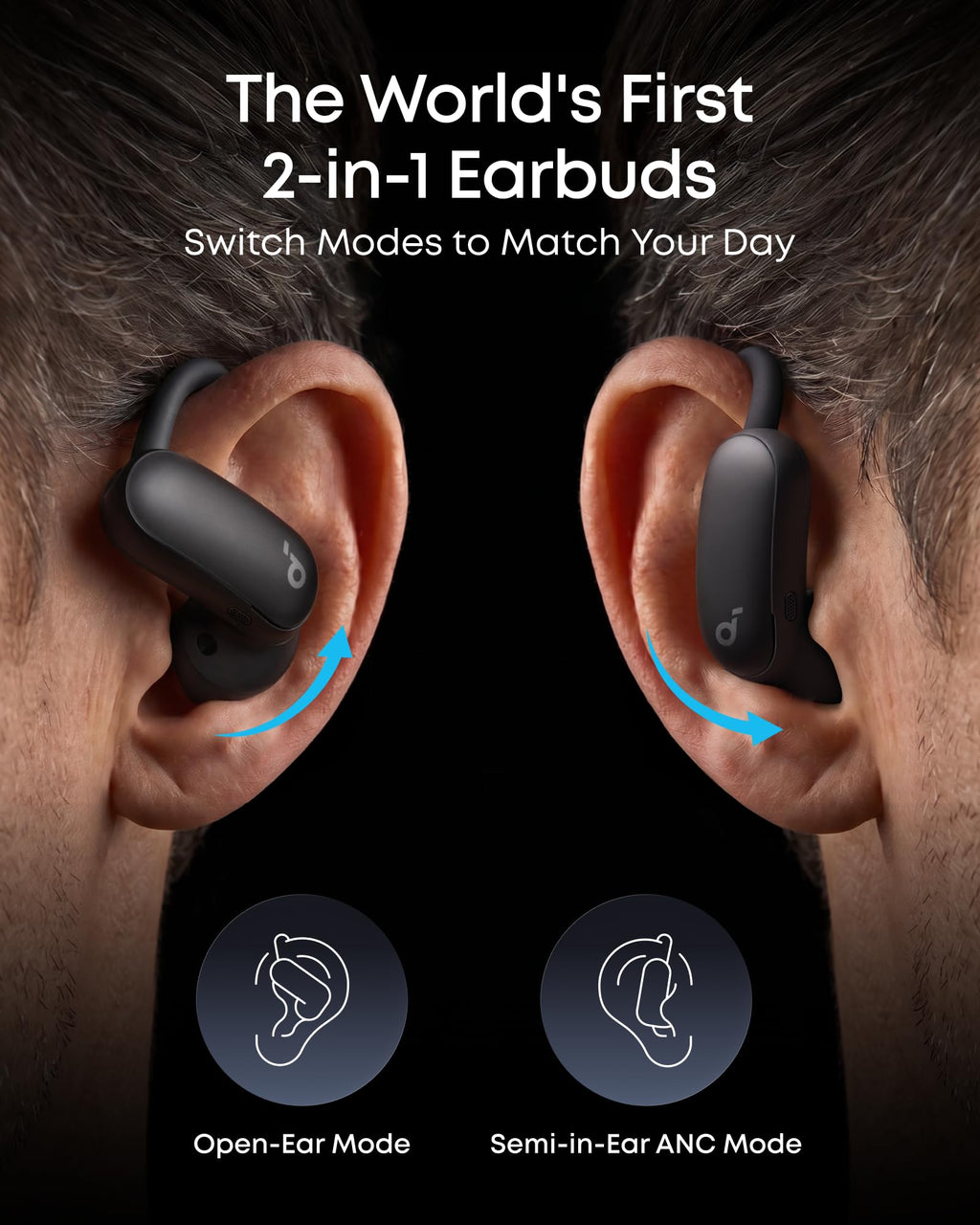 soundcore AeroFit 2 Pro by Anker, 2-in-1 Hybrid Earbuds with Awareness Mode and Focus Mode, Bluetooth 6.1, Hi-Res, LDAC, Spatial Audio, Al Clear Phone Calls, IP55, 34H Total Playtime