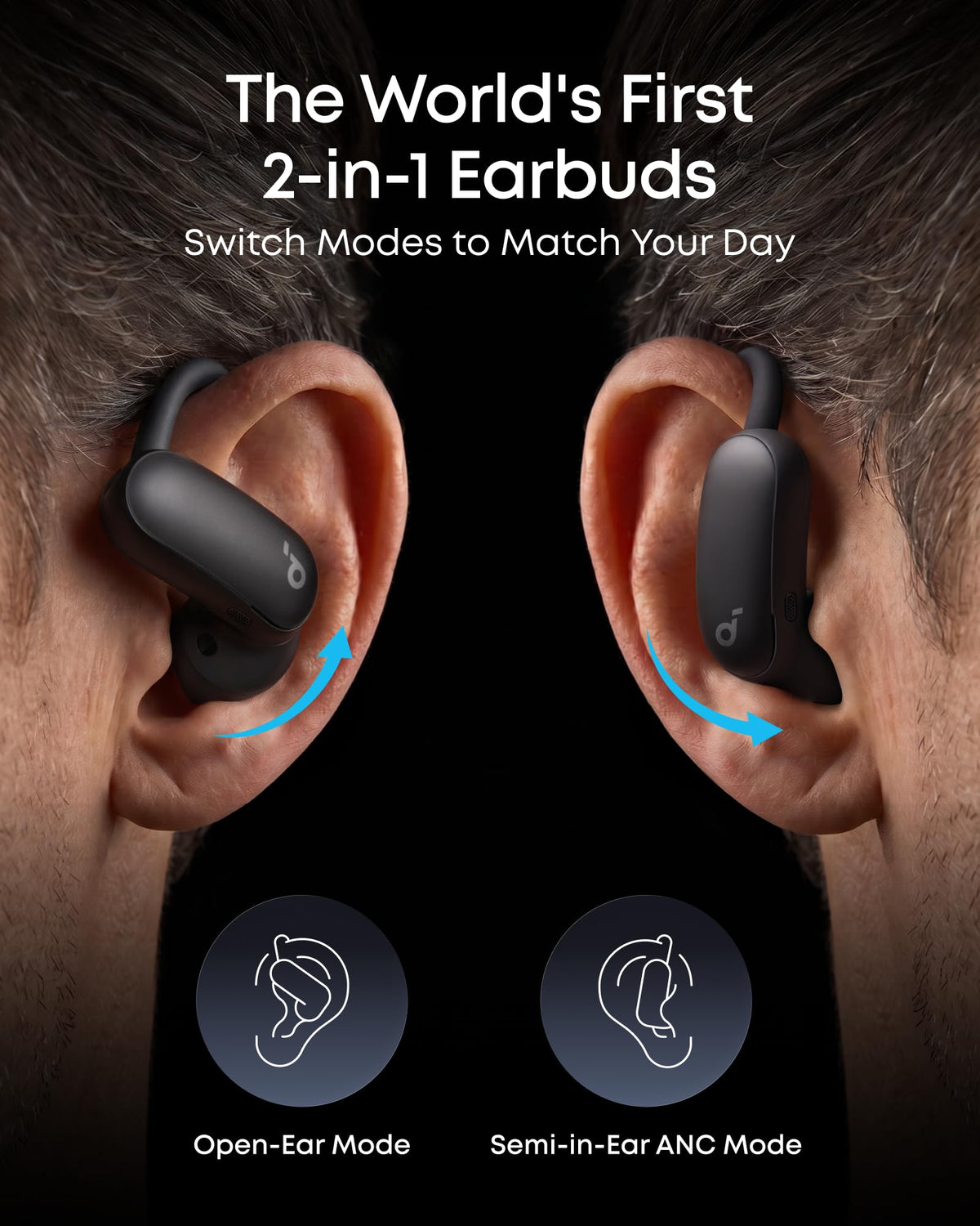 soundcore AeroFit 2 Pro by Anker, 2-in-1 Hybrid Earbuds with Awareness Mode and Focus Mode, Bluetooth 6.1, Hi-Res, LDAC, Spatial Audio, Al Clear Phone Calls, IP55, 34H Total Playtime