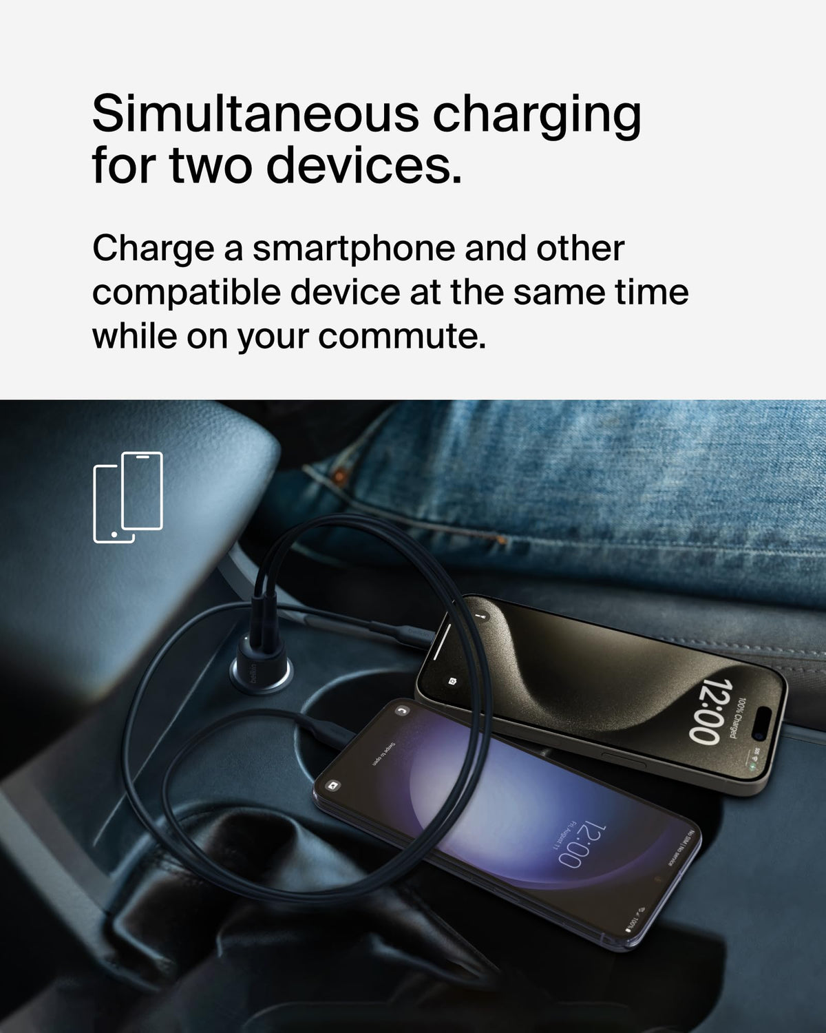 Belkin BoostCharge Dual Car Charger 42W w/Fast Charge USB-C 30W PPS & 12W USB-A Ports for Apple iPhone 16/16 Pro/16 Plus/16 Pro Max, iPhone 15, 14, 13, 12 Series, Samsung Galaxy S24, & More - Black