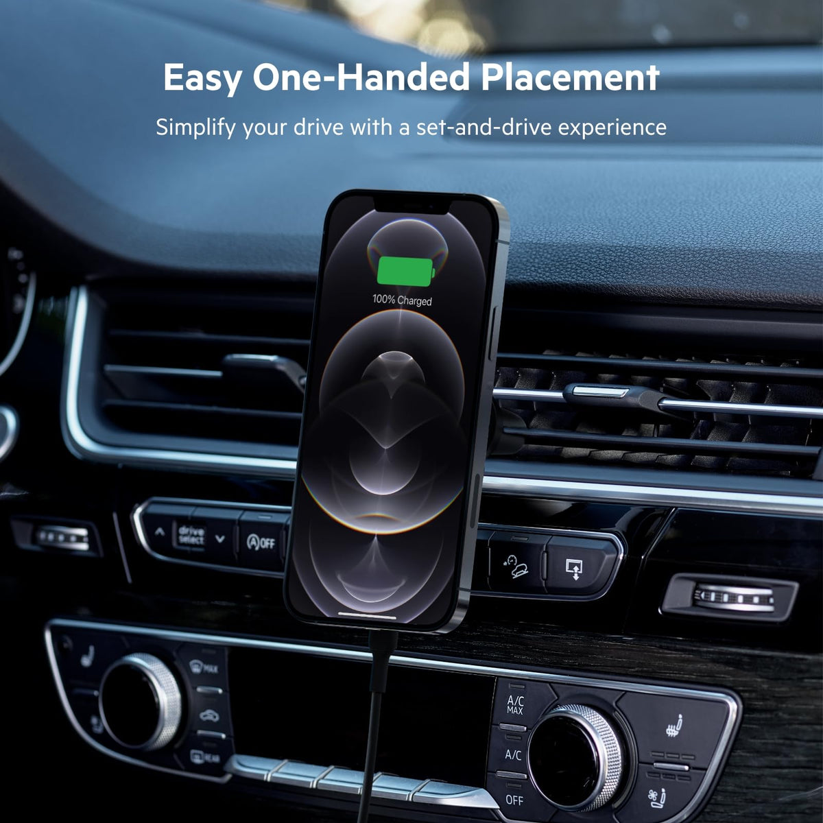 Belkin BoostCharge Magnetic Wireless Car Charger, MagSafe-compatible magnetic car vent phone mount for iPhone 17, Air, 16, 15, 14, 13, 12, Pixelsnap and More (Cable Included) 