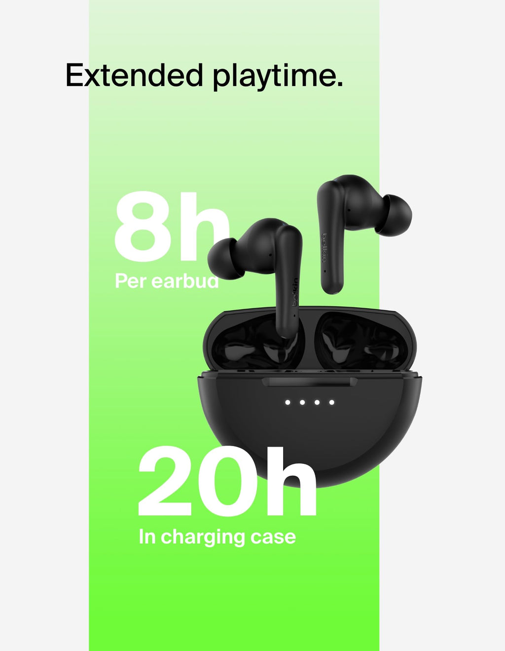 Belkin SoundForm Rhythm True Wireless Earbuds with Built-in Microphone, USB-C Fast Charging, 28H Battery Life, IPX5 Water Resistance - Bluetooth Earbuds for iPhone, iPad, Galaxy, Pixel & More - Black