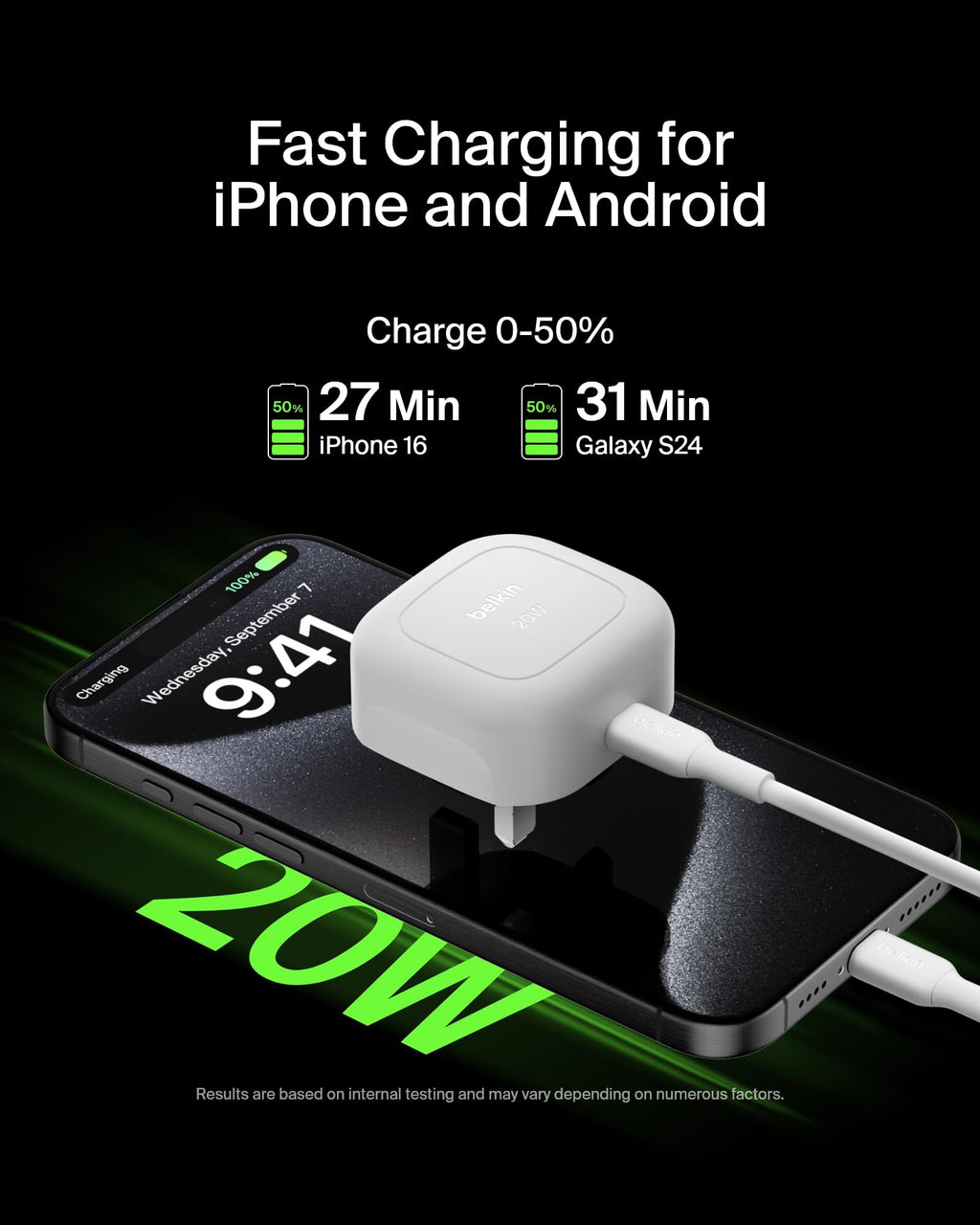 Belkin BoostCharge 20W Cubic Wall Charger, USB-C Power Delivery Fast Charging for Apple iPhone Air, iPhone 16, iPhone 15, Samsung Galaxy S25, Google Pixel, iPad, AirPods & More - White