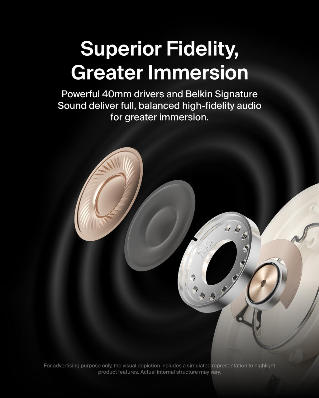 Belkin SoundForm Isolate Noise-Cancelling Wireless Headphones, over ear headphones with mic, Bluetooth headphones with 60H playtime, deep bass, CloudCushion ear cups for travel, home, office - Beige