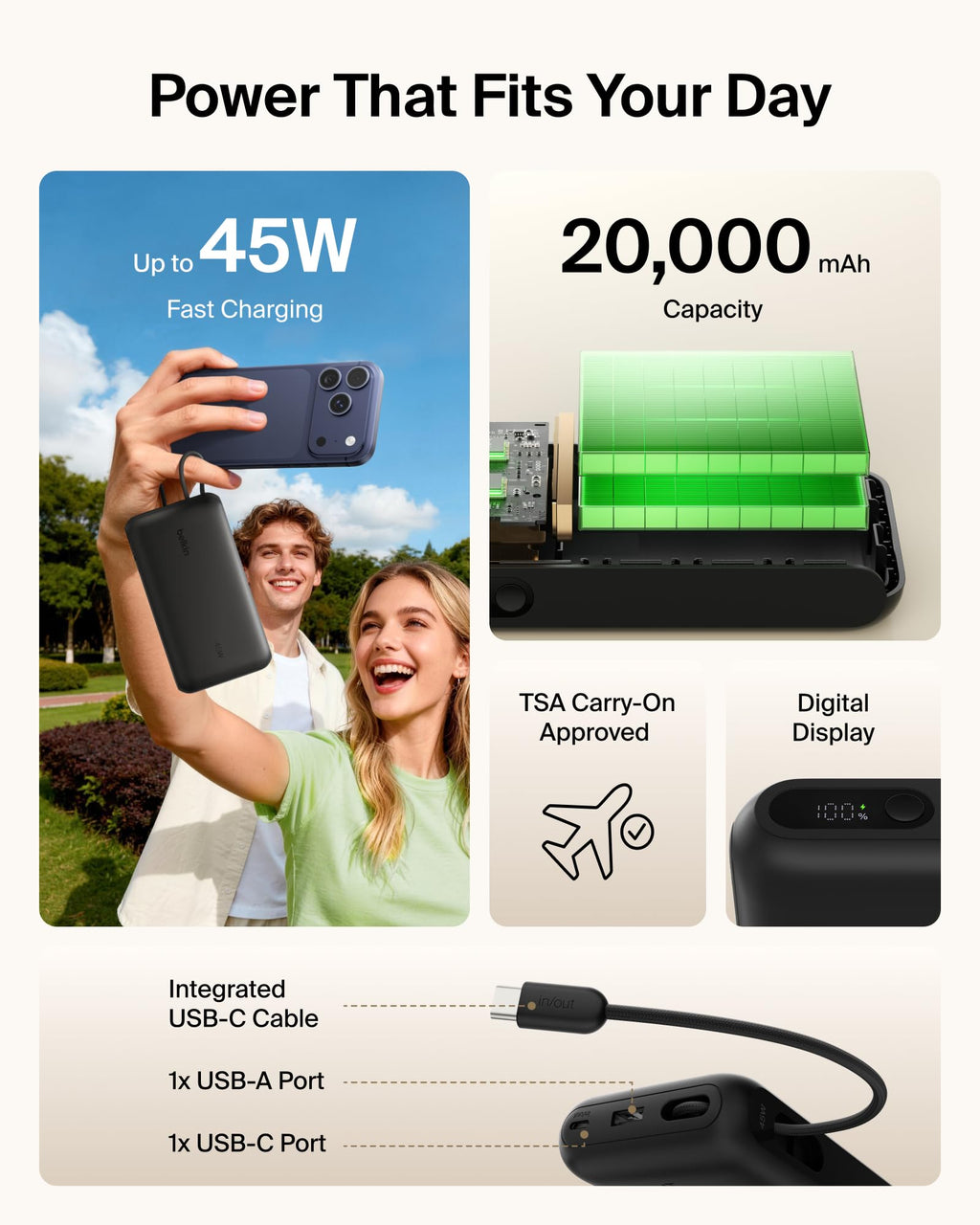 Belkin UltraCharge 20000mAh Power Bank with USB-C Cable and Display - Black