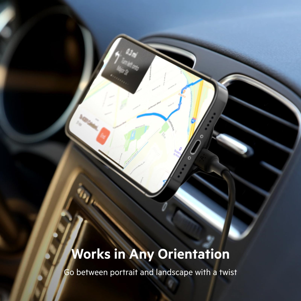 Belkin BoostCharge Magnetic Wireless Car Charger, MagSafe-compatible magnetic car vent phone mount for iPhone 17, Air, 16, 15, 14, 13, 12, Pixelsnap and More (Cable Included) 