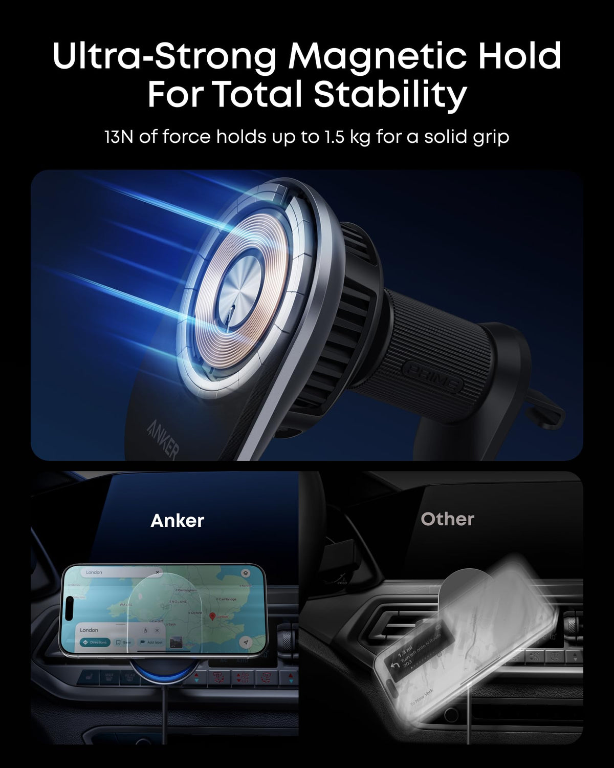 Anker Prime MagSafe Car Mount Charger, Qi2 25W Certified Wireless Car Charger with TEC Cooling, Strong Magnets, Air Vent Mount for iPhone 17-12 Series (Check Vent Compatibility, Includes 60W Adapter)