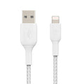 Belkin Braided Lightning Cable, Boost Charge Lightning to USB Cable for iPhone, iPad, AirPods, MFi-Certified, White, 0.15m