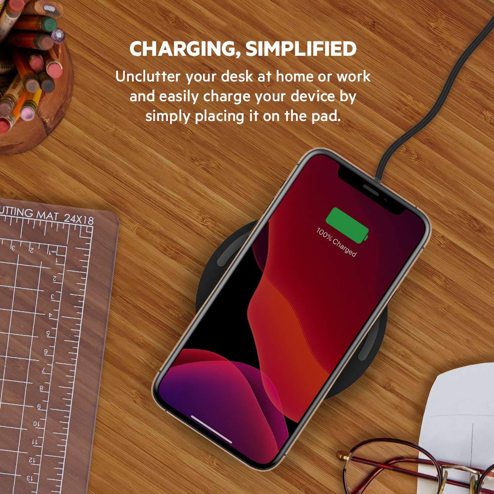 Belkin BoostCharge Wireless Charging Pad 10W (Qi-Certified Fast Wireless Charger for iPhone, Samsung, Google, more), White