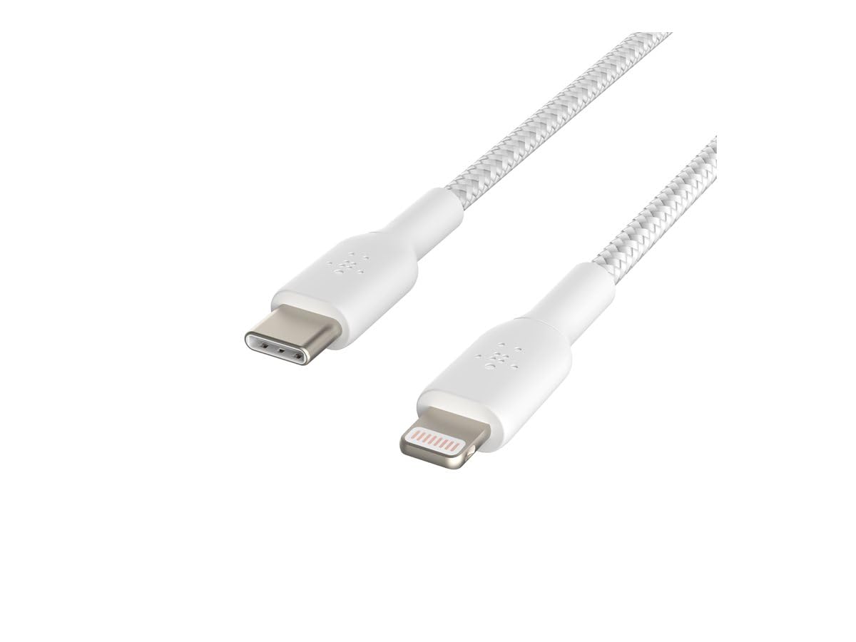 Belkin Braided USB-C to Lightning Cable (iPhone Fast Charging Cable for iPhone 14, 13, 12 or earlier) Boost Charge MFi-Certified iPhone USB-C Cable, White, 1 m