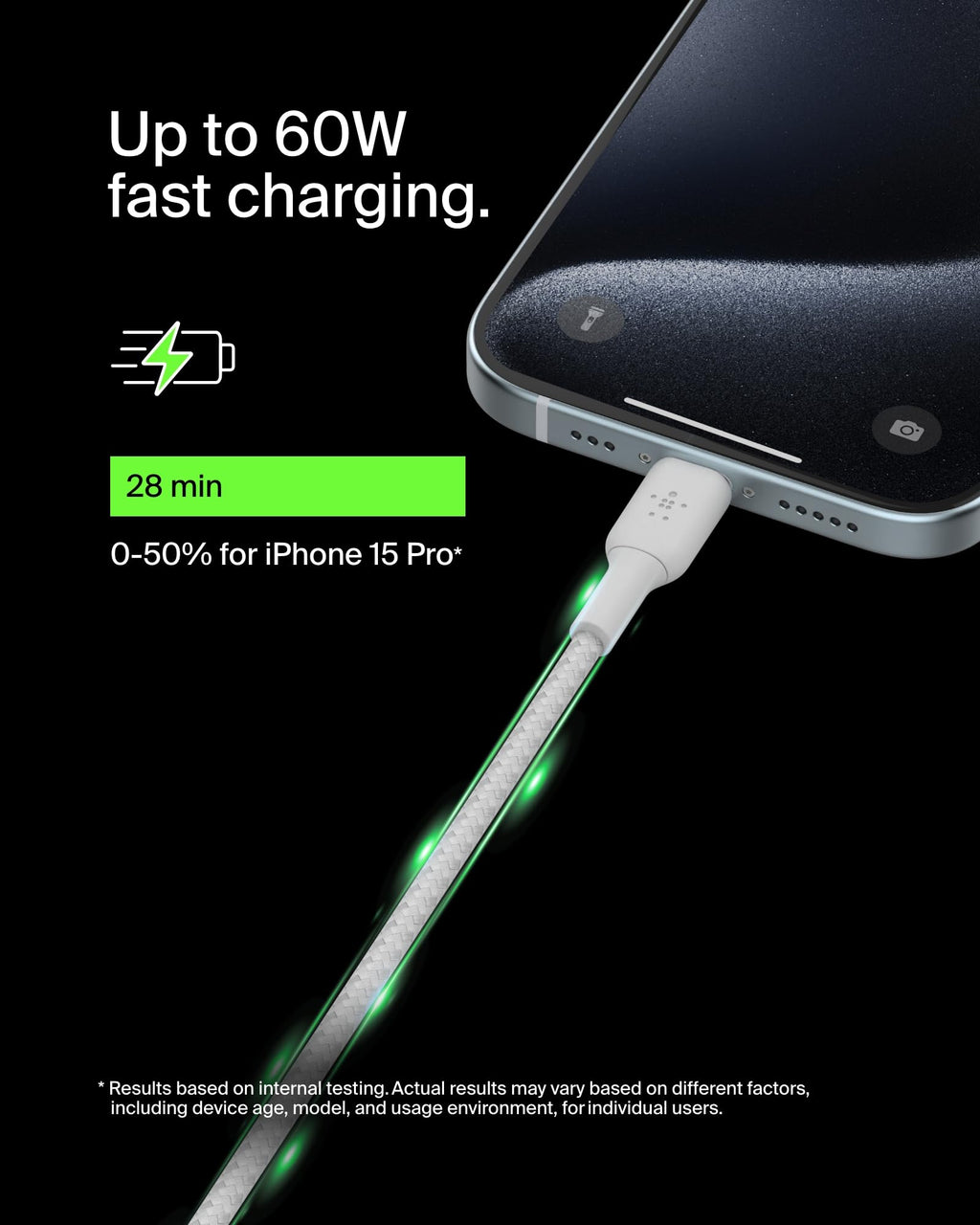 Belkin BoostCharge braided USB C to fast charger cable, USB type C charger cable fast charging for iPhone 16, 15, Samsung Galaxy S24, S23, Pixel, iPad, MacBook, Nintendo and more - 1m, White