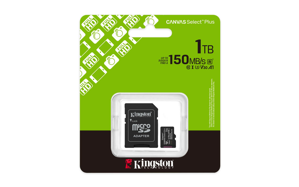 Kingston Canvas Select Plus microSD Memory Card 1TB microSDXC Gen3 150MB/s A1 Card + Adapter - SDCS3/1TB