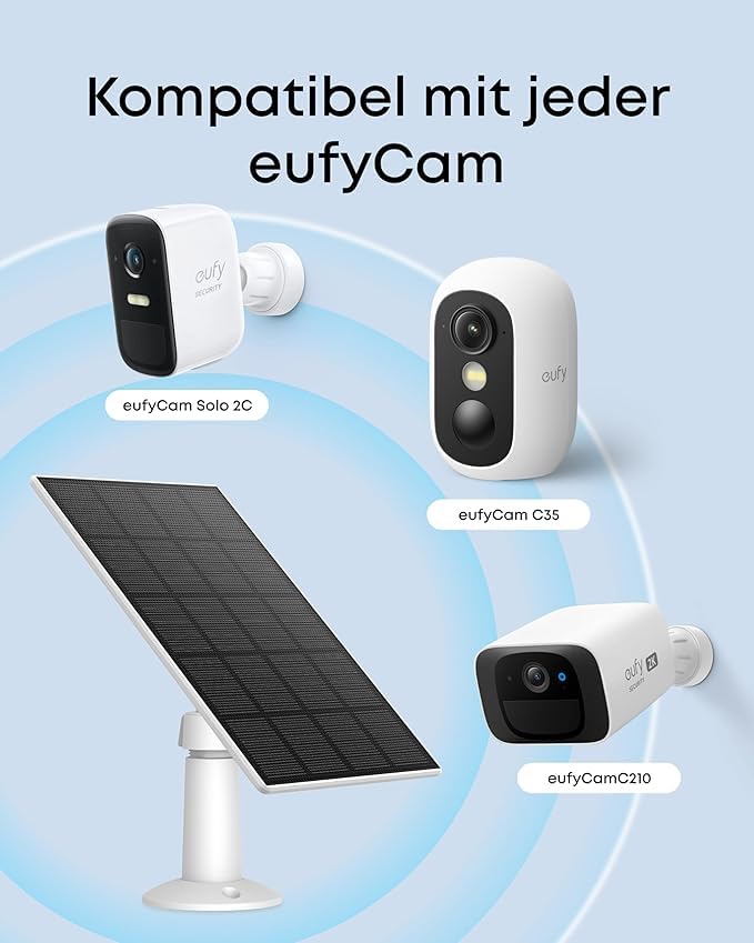 eufy Solar Panel C10 (3W), Compatible with Any eufyCam, Continuous Power Supply, IP65 Weatherproof for Outdoor Surveillance and Camera Charging, 3W Solar Panel