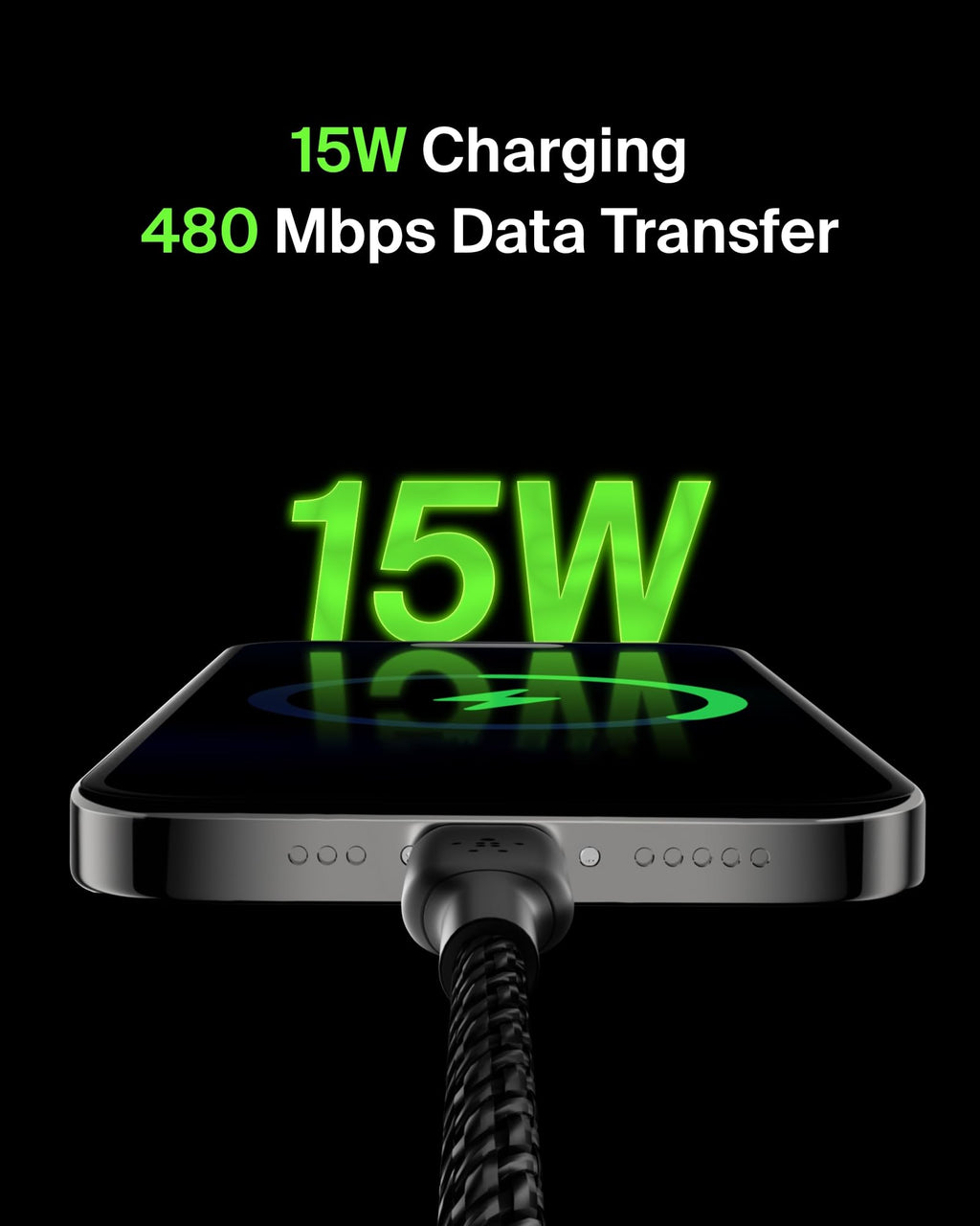 Belkin BoostCharge Braided USB C charger cable, USB-C to USB-A cable, USB type C charging cable for iPhone 16, 15, Samsung Galaxy S24, S23, Pixel, iPad, MacBook, Nintendo Switch and more - 1m, Black