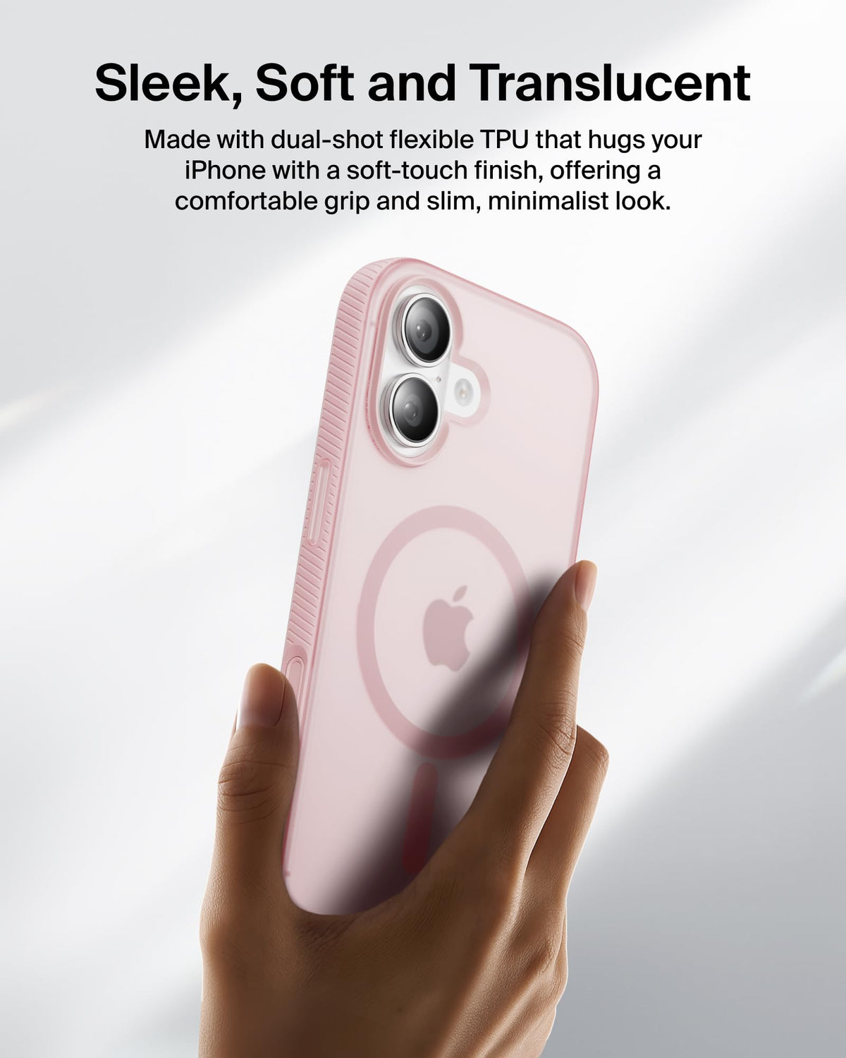 Belkin SheerForce Grip MagSafe Compatible iPhone 17 Case with Slim Design & Anti-Slip Side Lines - Magnetic, Transparent, & Shockproof Protective iPhone Case - Pink