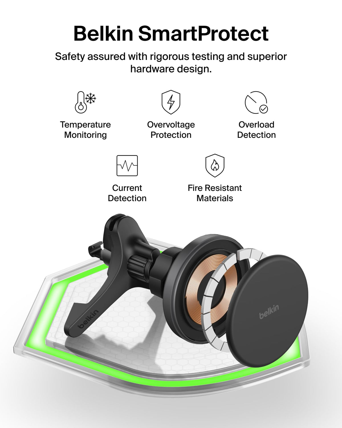 Belkin Wireless Car Charger, Magnetic Car Vent Mount & Dash Mount with USB C Cable, MagSafe Compatible Fast Charging for iPhone 17, Galaxy S25, Pixelsnap, & More - Qi2 Travel Car Accessories - Black