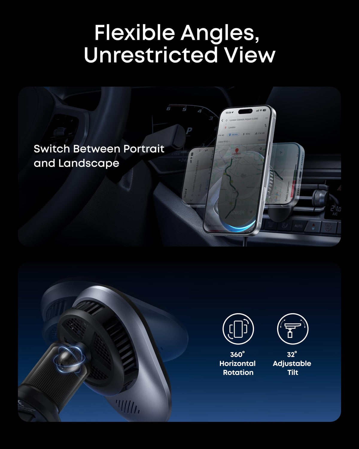 Anker Prime MagSafe Car Mount Charger, Qi2 25W Certified Wireless Car Charger with TEC Cooling, Strong Magnets, Air Vent Mount for iPhone 17-12 Series (Check Vent Compatibility, Includes 60W Adapter)