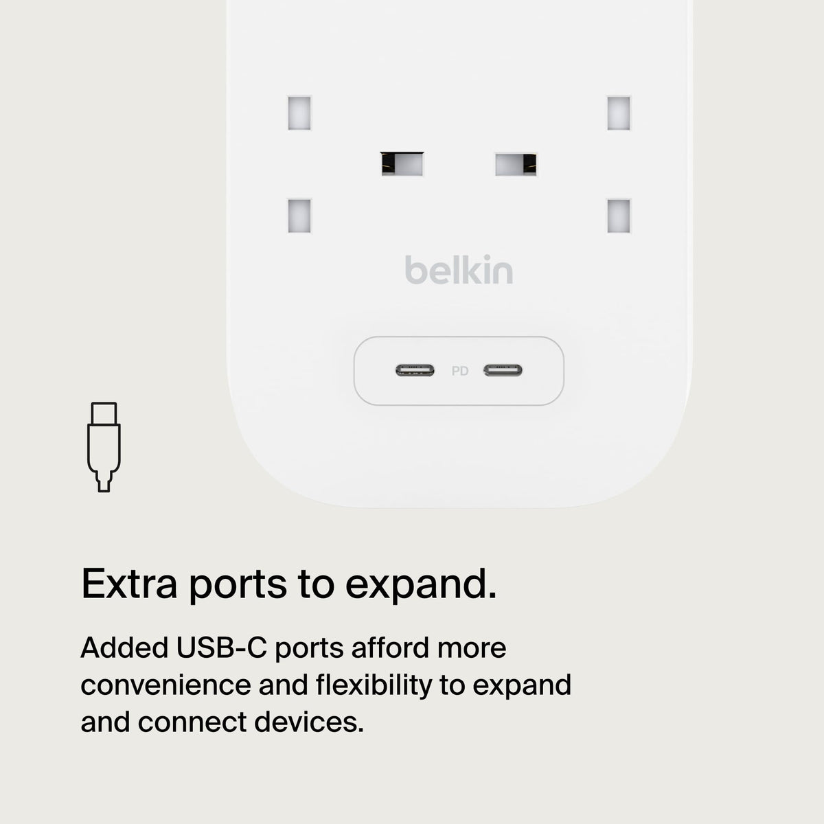 Belkin 8-Outlet Surge Protector Power Strip with 2 USB-C Ports, 2m Cord