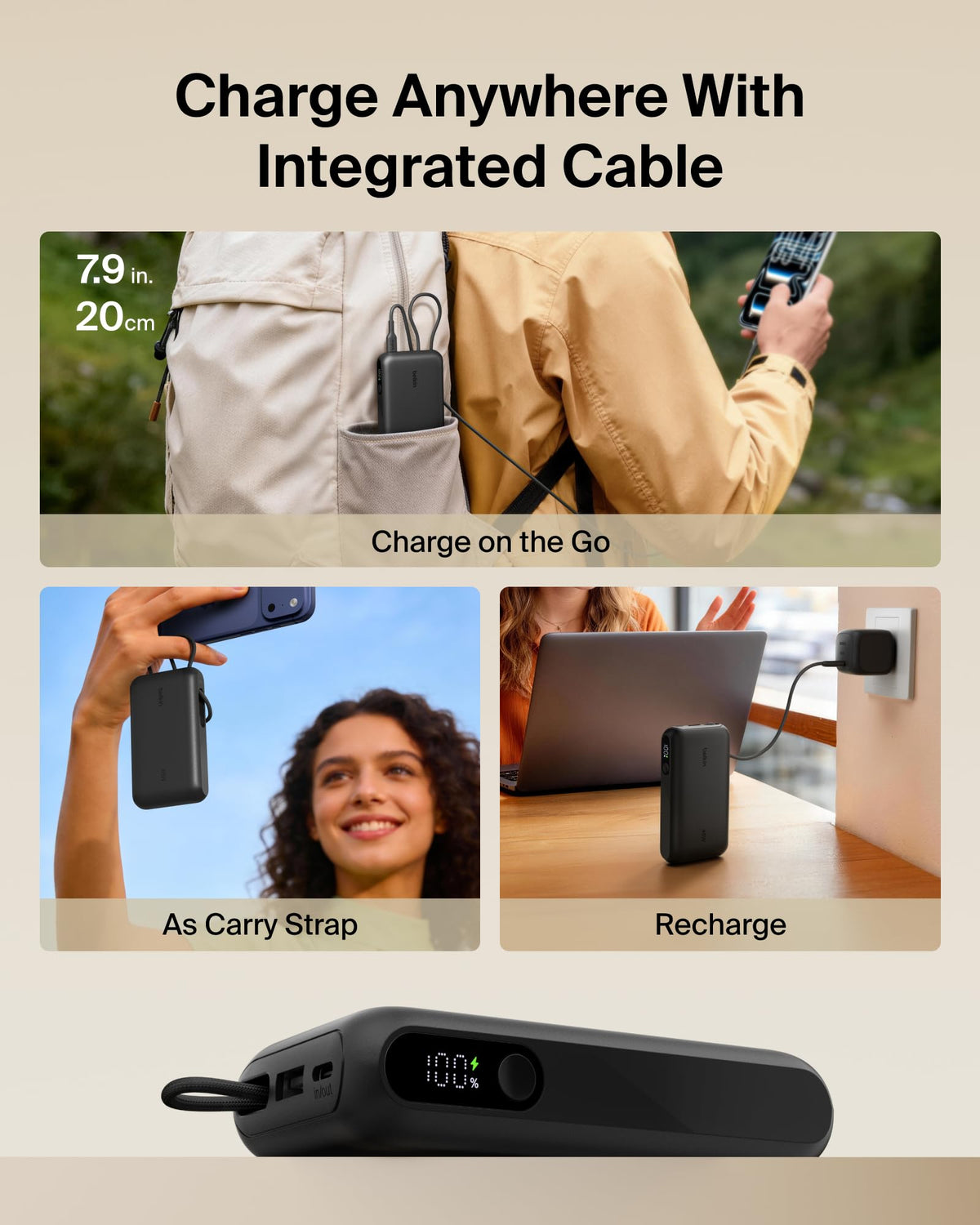 Belkin UltraCharge 10000mAh Power Bank with USB-C Cable and Display - Black