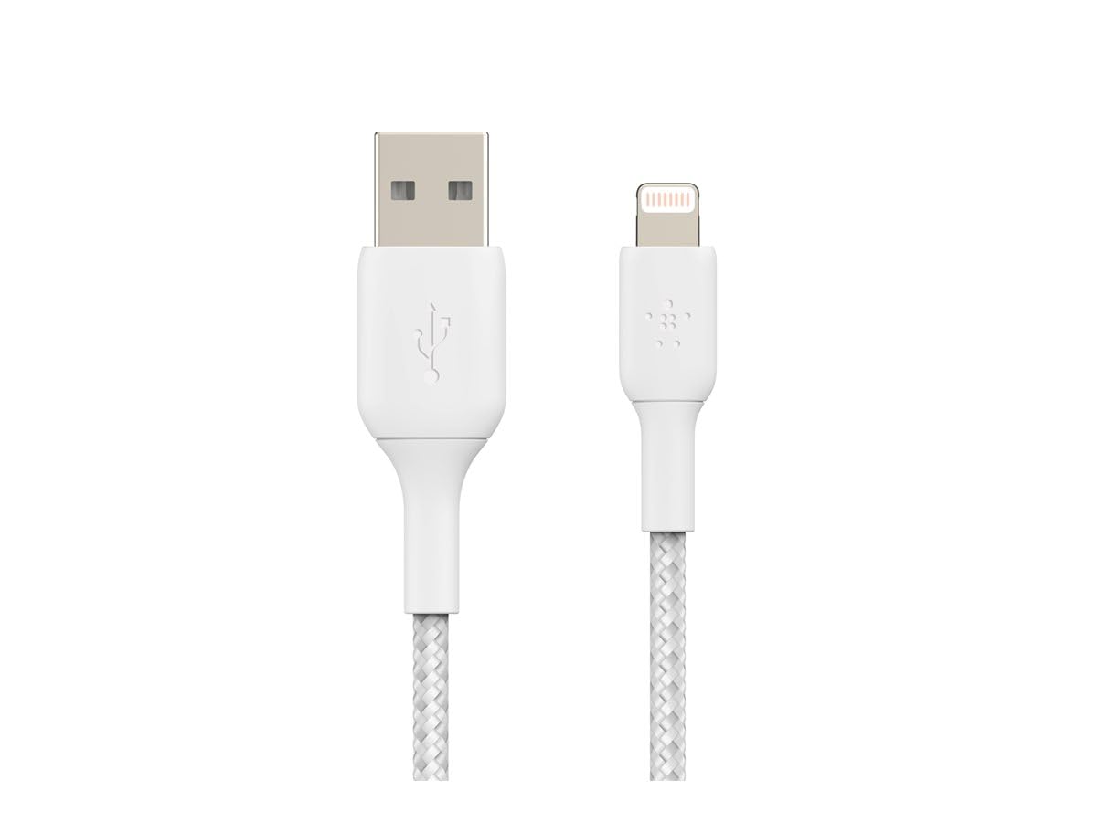 Belkin Braided Lightning Cable, Boost Charge Lightning to USB Cable for iPhone, iPad, AirPods, MFi-Certified, White, 1m