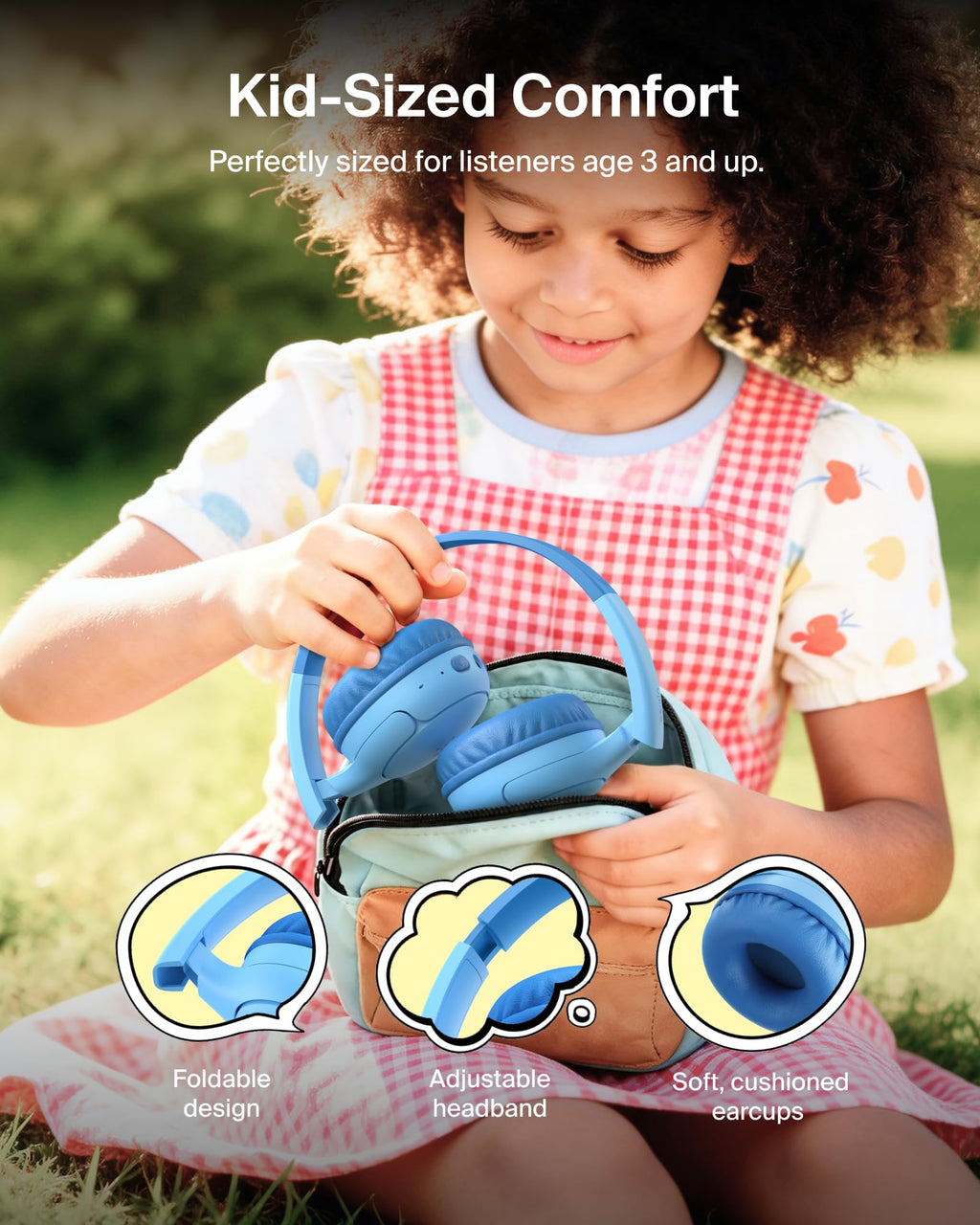 Belkin SoundForm Mini 2 Wireless Headphones for Kids, On-Ear Bluetooth Headphones, 55H Playtime, 85dB Safe Volume Limit, Built-in Microphone, Kids Earphones with Case for iPhone/iPad/Tablet - Blue