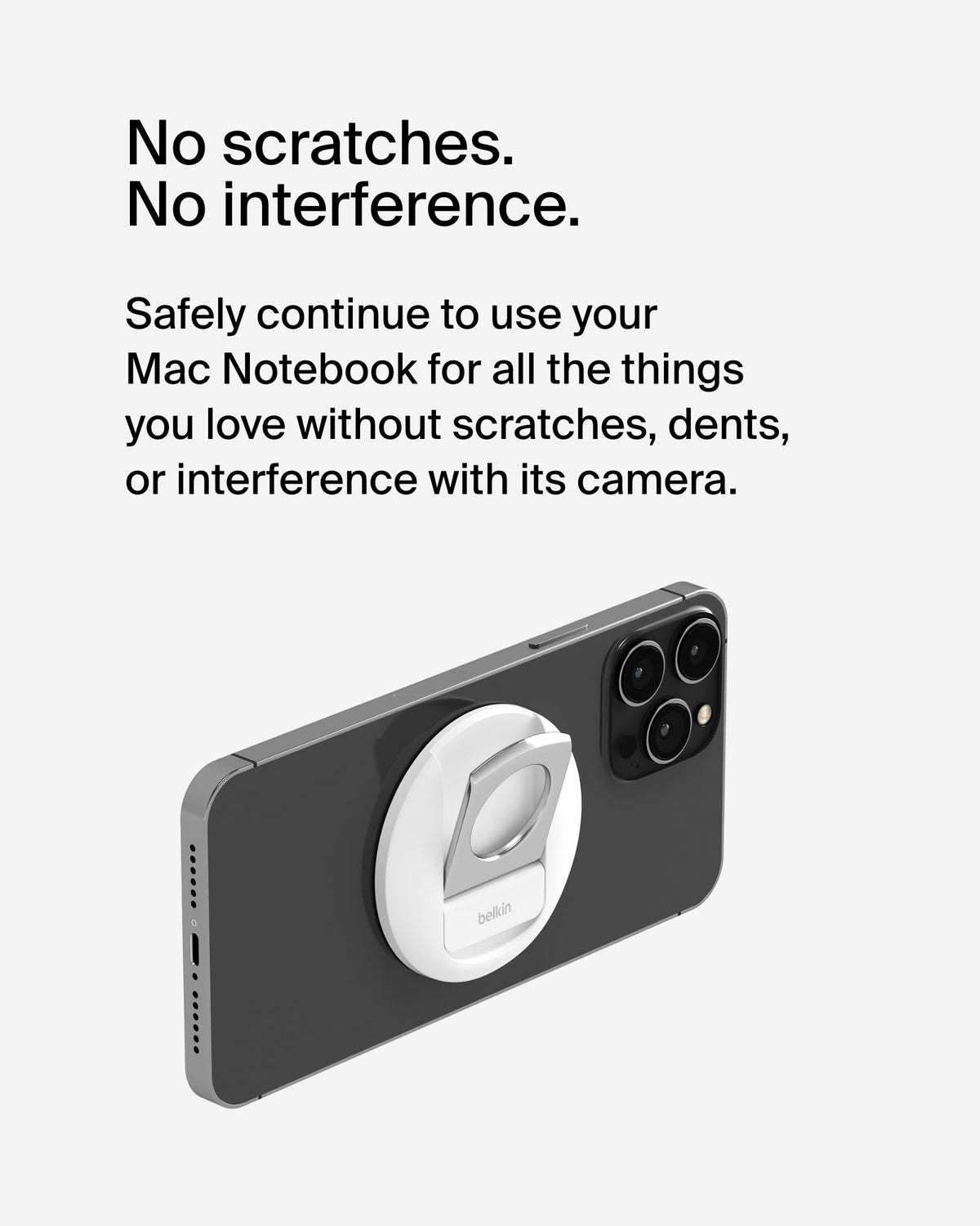 Belkin MagSafe Camera Mount for MacBook, Magnetic Continuity Camera Mount, Turn Phone to Webcam, Compatible with MacBook Pro, Air, iPhone 16, 15, 14, 13 series with ring grip - White