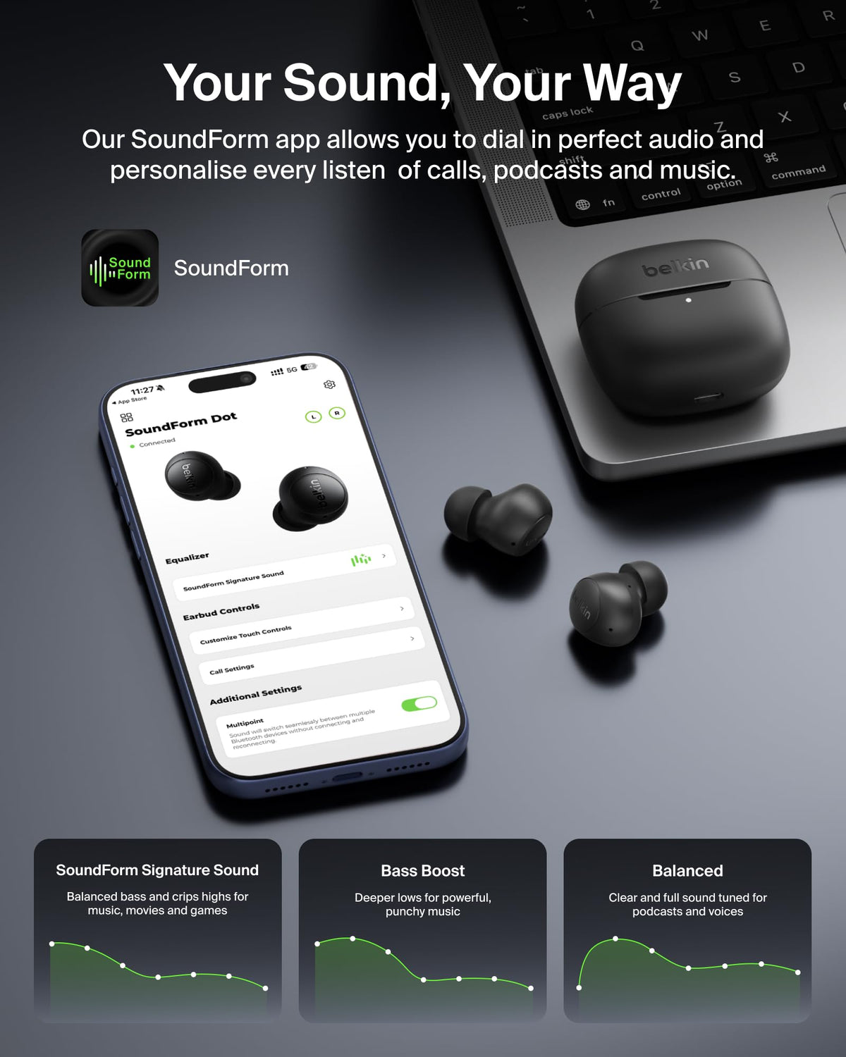 Belkin SoundForm Dot, True Wireless Earbuds, Bluetooth, 30H Playtime, Black