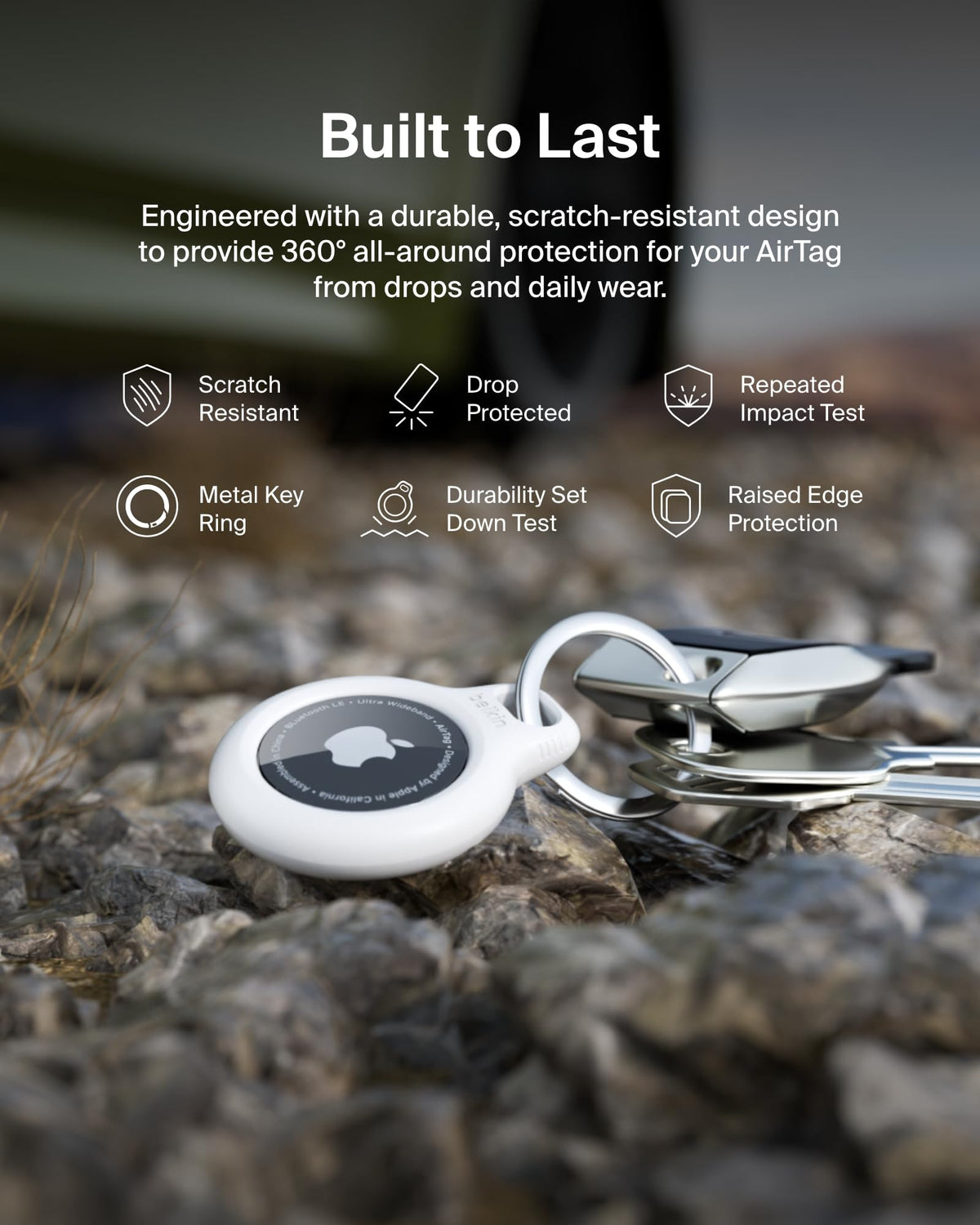 Belkin F8W973 AirTag Case with Key Ring (Secure Holder Protective Cover for Air Tag with Scratch Resistance Accessory) - White