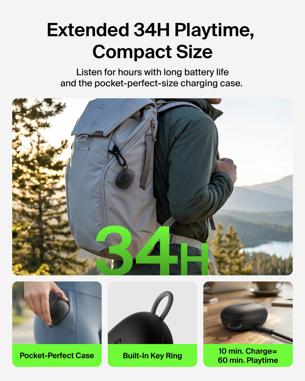 Belkin SoundForm Isolate Buds Wireless Earbuds ANC, Noise Cancelling, Black