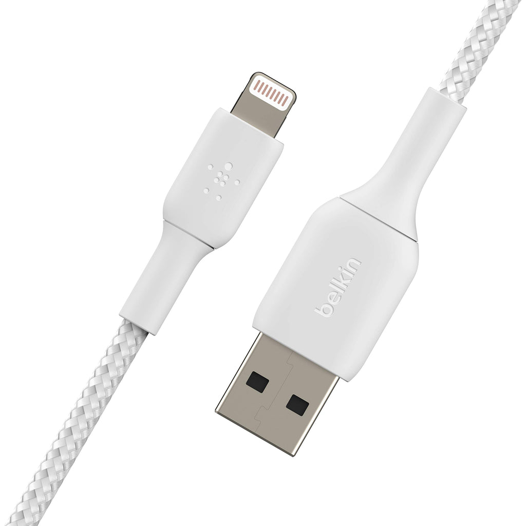 Belkin Braided Lightning Cable, Boost Charge Lightning to USB Cable for iPhone, iPad, AirPods, MFi-Certified, White, 0.15m