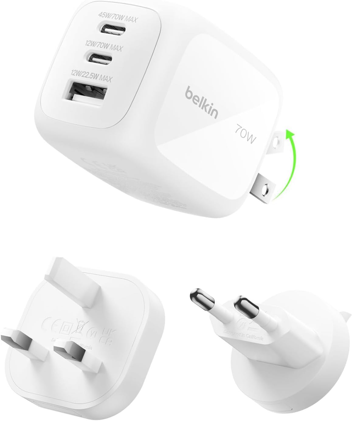 Belkin BoostCharge Pro 70W 3-Port GaN USB C Charger + Travel Adapter Kit