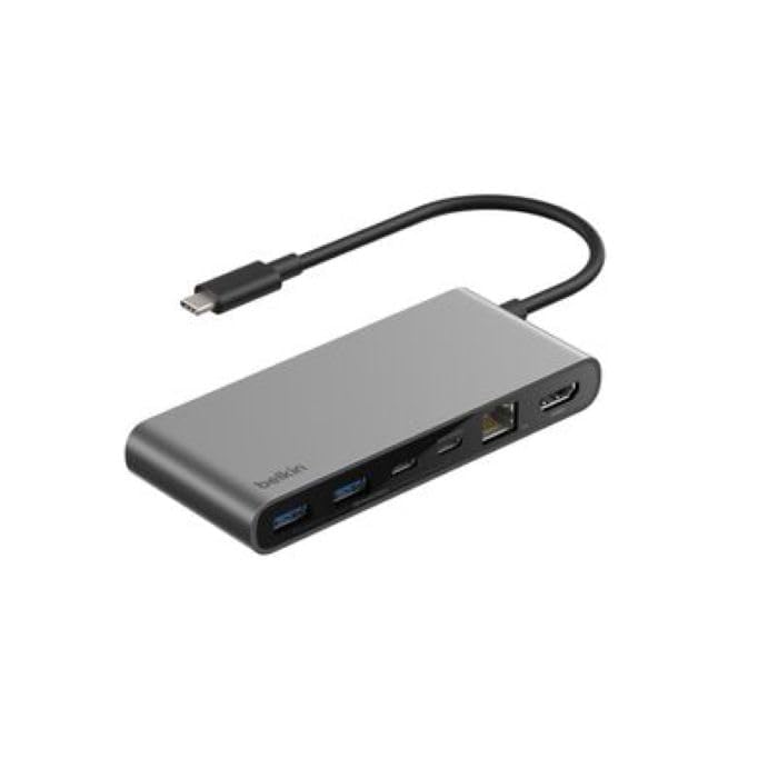 Belkin Connect 8-Port USB C Hub, Supports Display w/Resolutions up to 4K@60Hz - Works with Mac, Windows, and Chromebook - 100W PD w/ 10Gbps Data Transfer Speeds & 2.5Gbps Ethernet - Grey