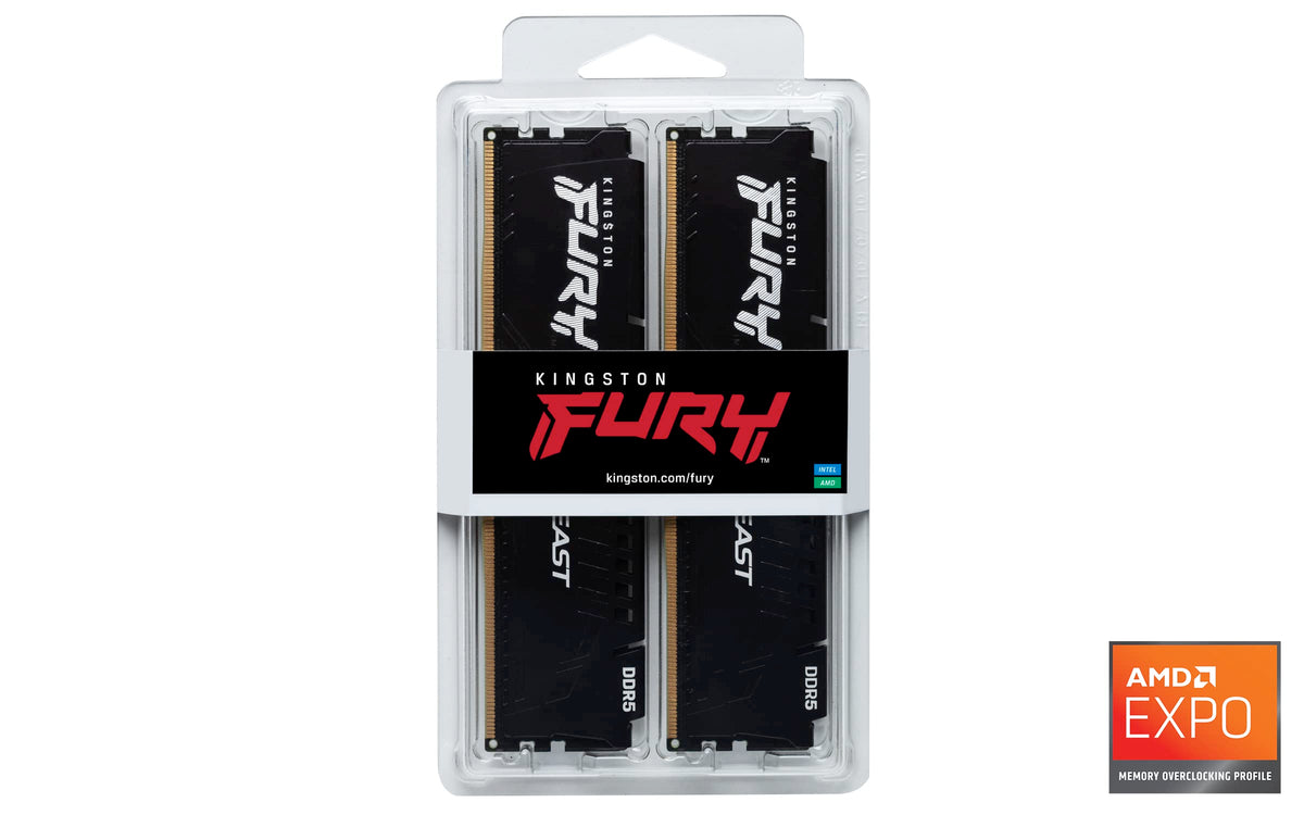 Kingston FURY Beast Black DDR5 32GB (2x16GB) 5600MT/s CL36 DIMM Desktop Gaming Memory Kit of 2 AMD EXPO and Intel XMP - KF556C36BBEK2-32