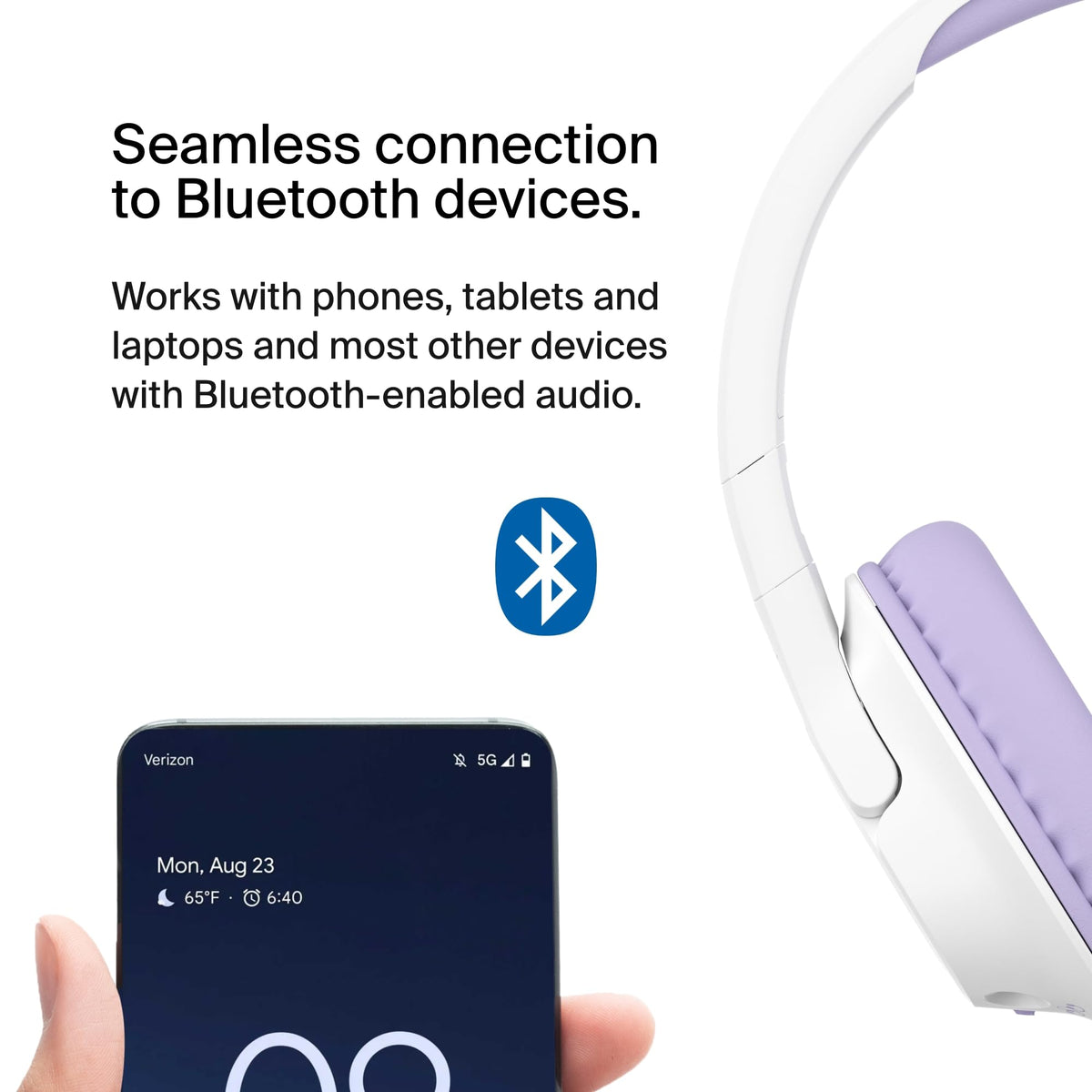 Belkin SoundForm Inspire Wireless Over-Ear Headset for Kids, On-Ear Headphones for Girls and Boys, Online Learning, & Travel with Built-In Microphone - Compatible with iPhone, iPad, Galaxy, and More