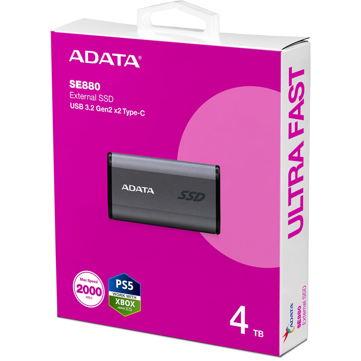 ADATA SE880 4 TB, external SSD grey, USB-C 3.2 Gen 2x2 (20 Gbit/s)