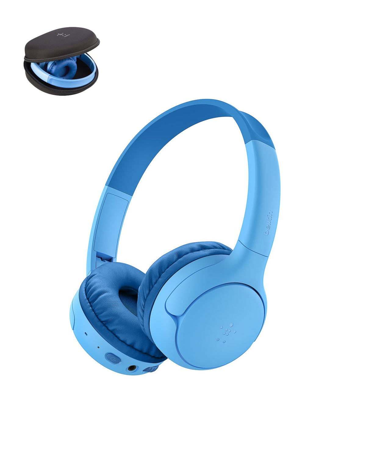 Belkin SoundForm Mini 2 Wireless Headphones for Kids, On-Ear Bluetooth Headphones, 55H Playtime, 85dB Safe Volume Limit, Built-in Microphone, Kids Earphones with Case for iPhone/iPad/Tablet - Blue