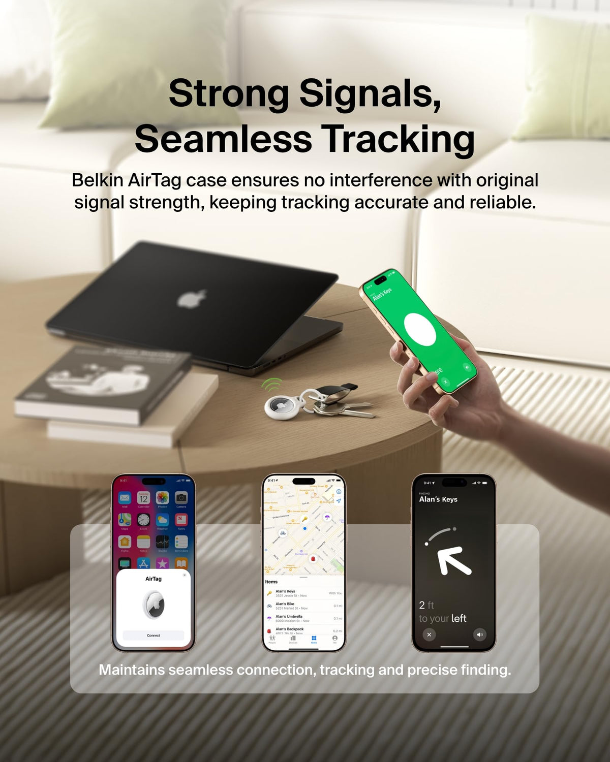 Belkin F8W973 AirTag Case with Key Ring (Secure Holder Protective Cover for Air Tag with Scratch Resistance Accessory) - White