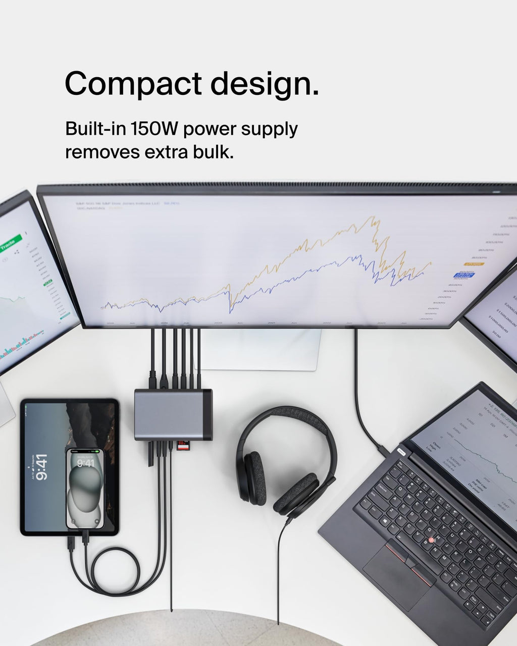 Belkin USB-C Hub, 11-in-1 Pro GaN Dock 150W, Multi-Port Docking Station w/USB-C, USB-A, Ethernet, SD, MicroSD, 3.5mm Port, 4K HDMI Ports for Triple Monitor Display - Compatible w/MacBook Pro & More