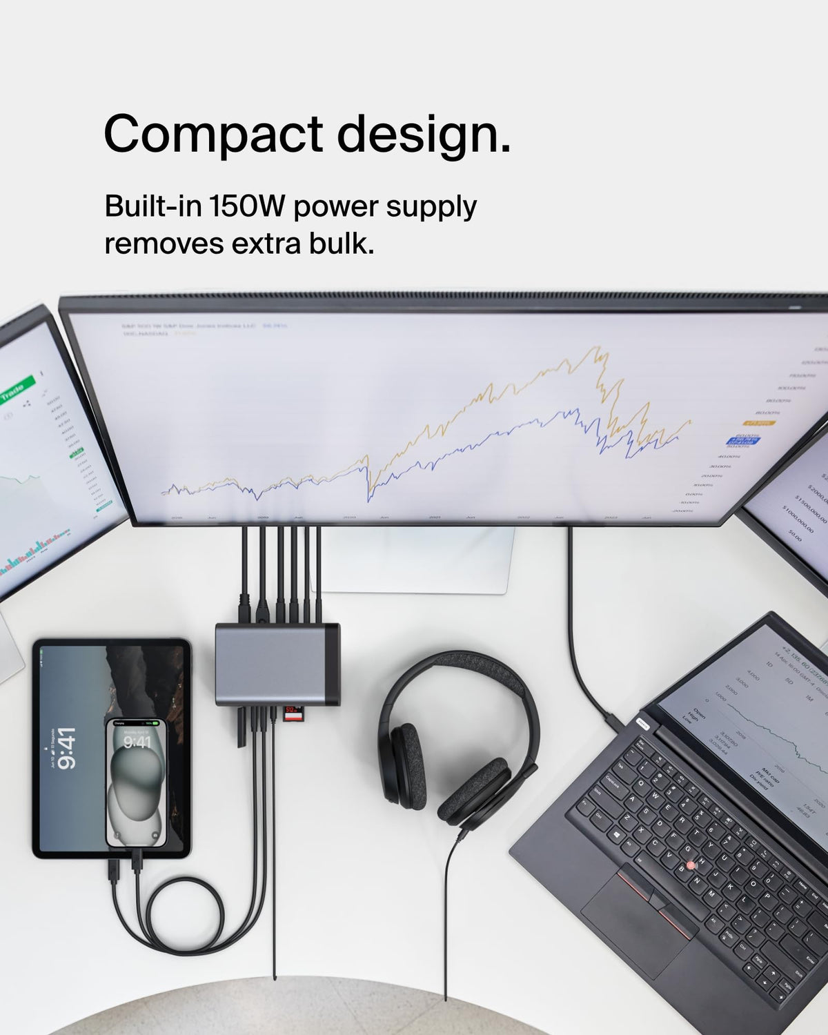 Belkin USB-C Hub, 11-in-1 Pro GaN Dock 150W, Multi-Port Docking Station w/USB-C, USB-A, Ethernet, SD, MicroSD, 3.5mm Port, 4K HDMI Ports for Triple Monitor Display - Compatible w/MacBook Pro & More