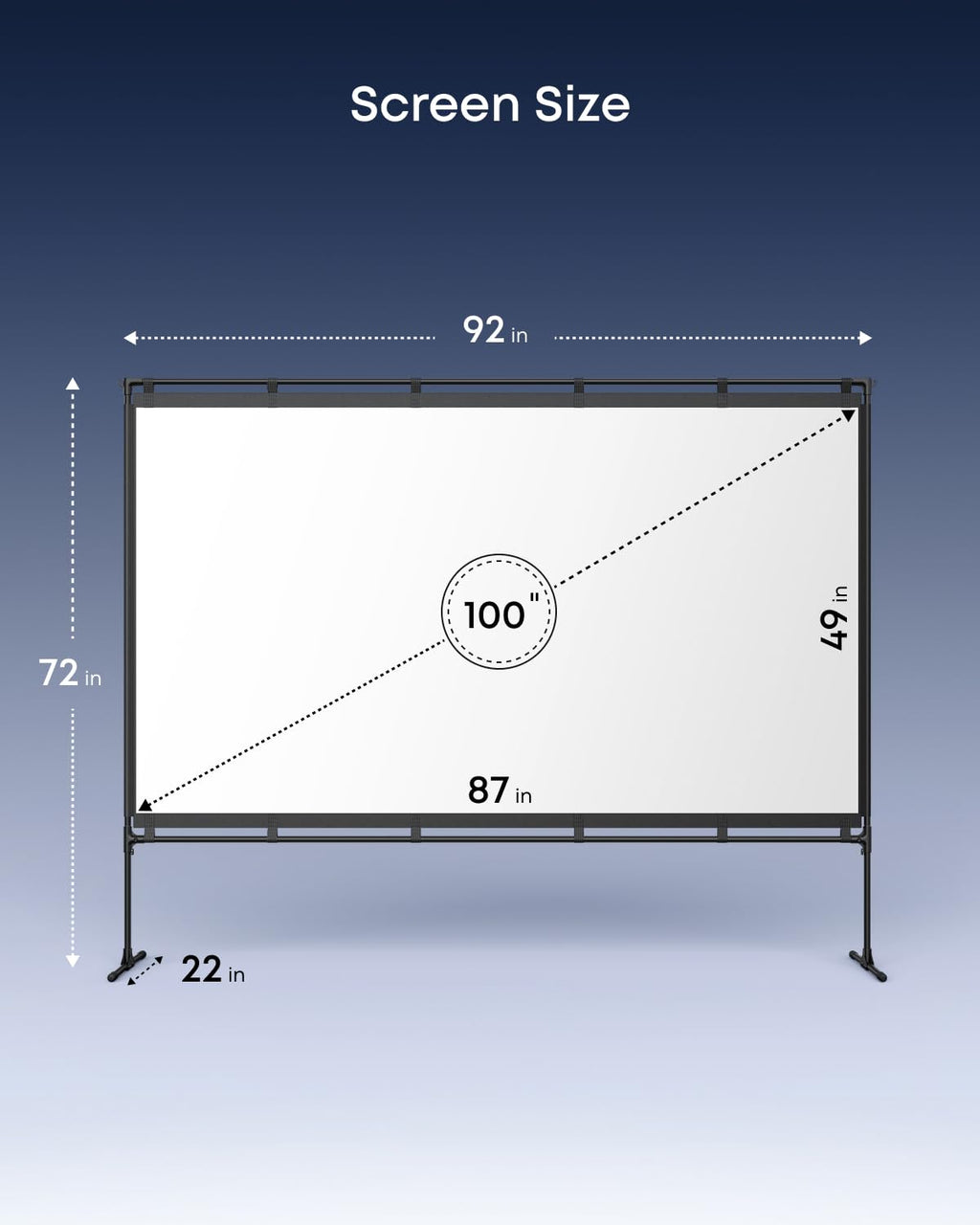 NEBULA 100-Inch Outdoor Projector Screen with Stand, Portable Carry Bag, 16:9 Film Screen, Quick and Easy Setup, Wrinkle-Free and Washable, Durable Aluminium, for Outdoor, Garden, Home Theater