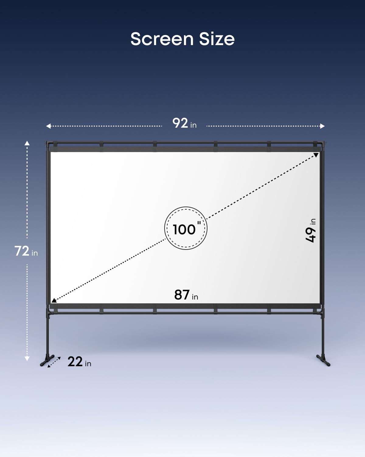 NEBULA 100-Inch Outdoor Projector Screen with Stand, Portable Carry Bag, 16:9 Film Screen, Quick and Easy Setup, Wrinkle-Free and Washable, Durable Aluminium, for Outdoor, Garden, Home Theater