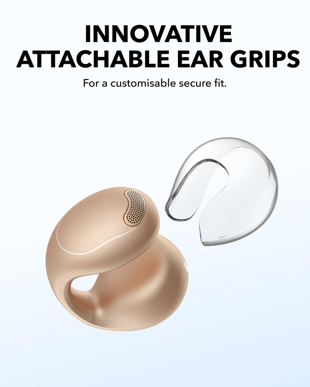 soundcore C40i by Anker, Open-Ear Earbuds, Clip-On Headphones, Flexible Joint Design, Button Controls, Lightweight Comfort, Stable Fit with Attachable Ear Grips, Expansive Drivers for Clear Sound