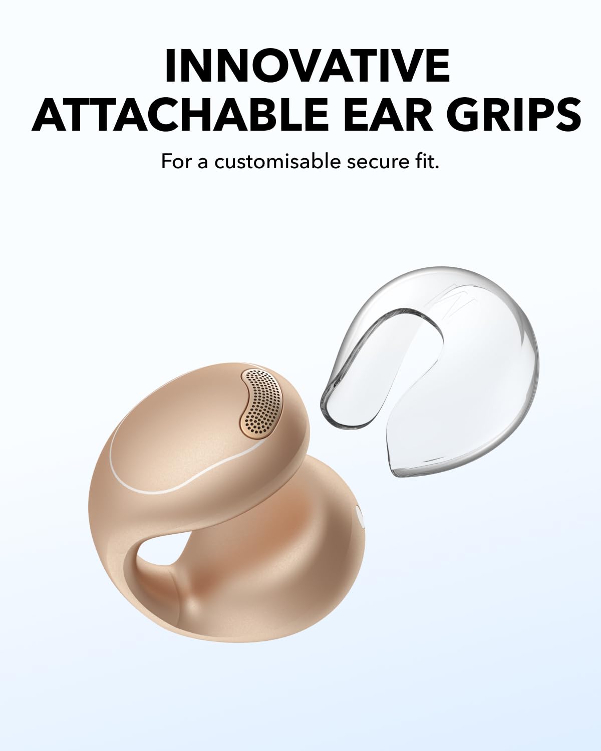 soundcore C40i by Anker, Open-Ear Earbuds, Clip-On Headphones, Flexible Joint Design, Button Controls, Lightweight Comfort, Stable Fit with Attachable Ear Grips, Expansive Drivers for Clear Sound